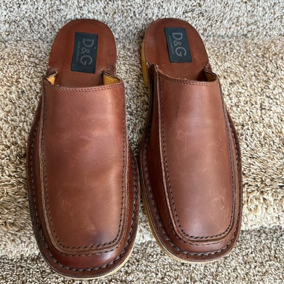 Dolce & Gabbana Men\'s Tan Leather Moc Toe Slip On Mules main image 14